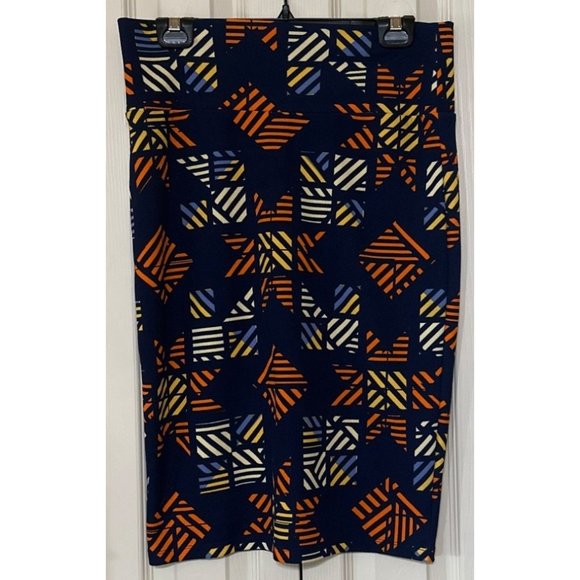 Set of 2 LuLaRoe Simply Comfy Pencil Skirts Blue Brown Geometric Women Size M - Picture 2 of 13